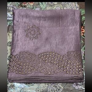 Hijab Jersey Material Gold flower  trim design purple made in Dubai UAE